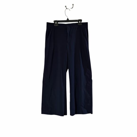Athleta Navy Blue Cropped Pants Elastic Waist Snap Hem Size 2 - Picture 9 of 10